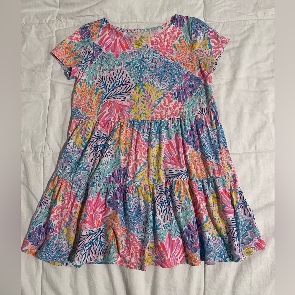 Lilly Pulitzer Pink and Orange Tiered Sundress with Flutter Sleeves